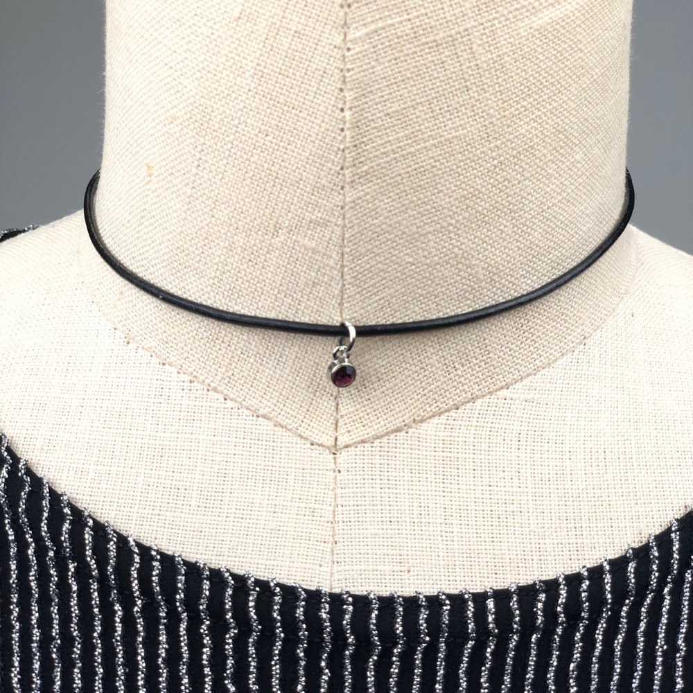 February "Garnet" Birthstone Leather Choker Necklace